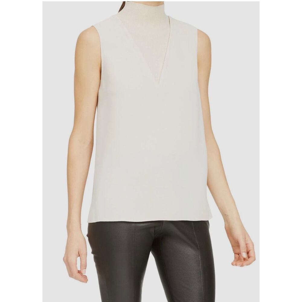 Theory Women's Mock Neck Ribbed Sleeveless Tank Shell Cream Size M